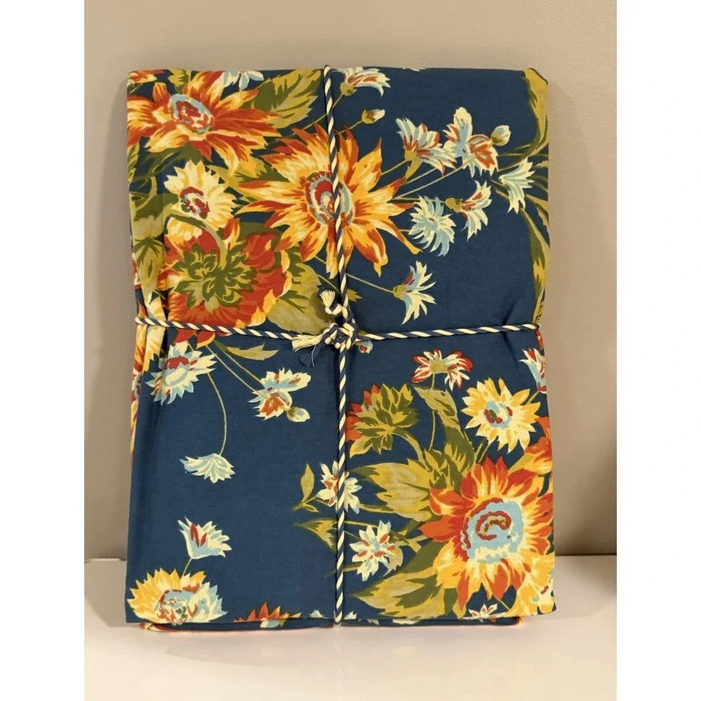 April Cornell Marguerite Floral Tablecloth 70 round Colorful Navy Yellow Cottage